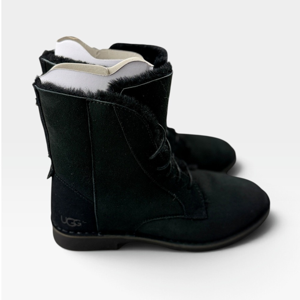 UGG Quincy Boot Women 11 Black Suede Lace Up Sheepskin Water Resistant NEW